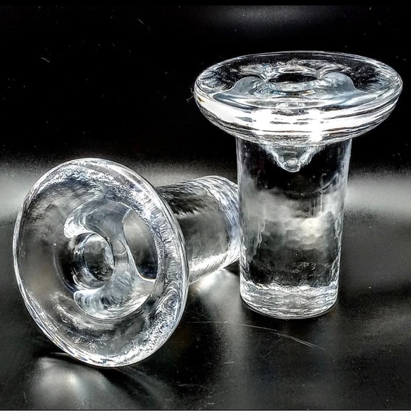 Blenko Art Glass 2 Mushroom Ice Taper Candle Holders 4” MCM Vintage 70s - Picture 3 of 7